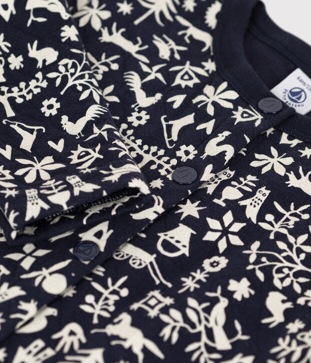 Girls' printed quilted tube knit cardigan blue/ecru