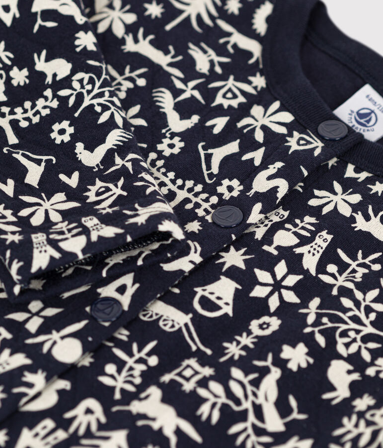 Girls' printed quilted tube knit cardigan blue/ecru