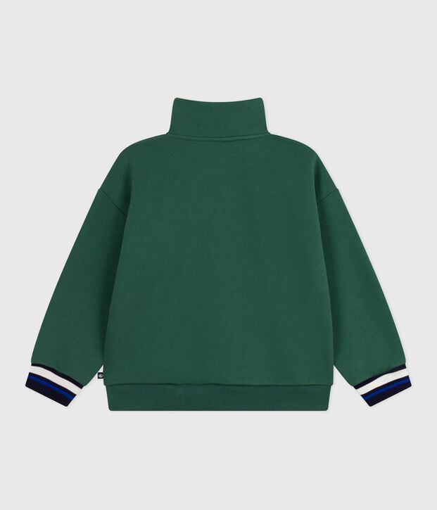 Children's plain shawl collared cotton sweatshirt green