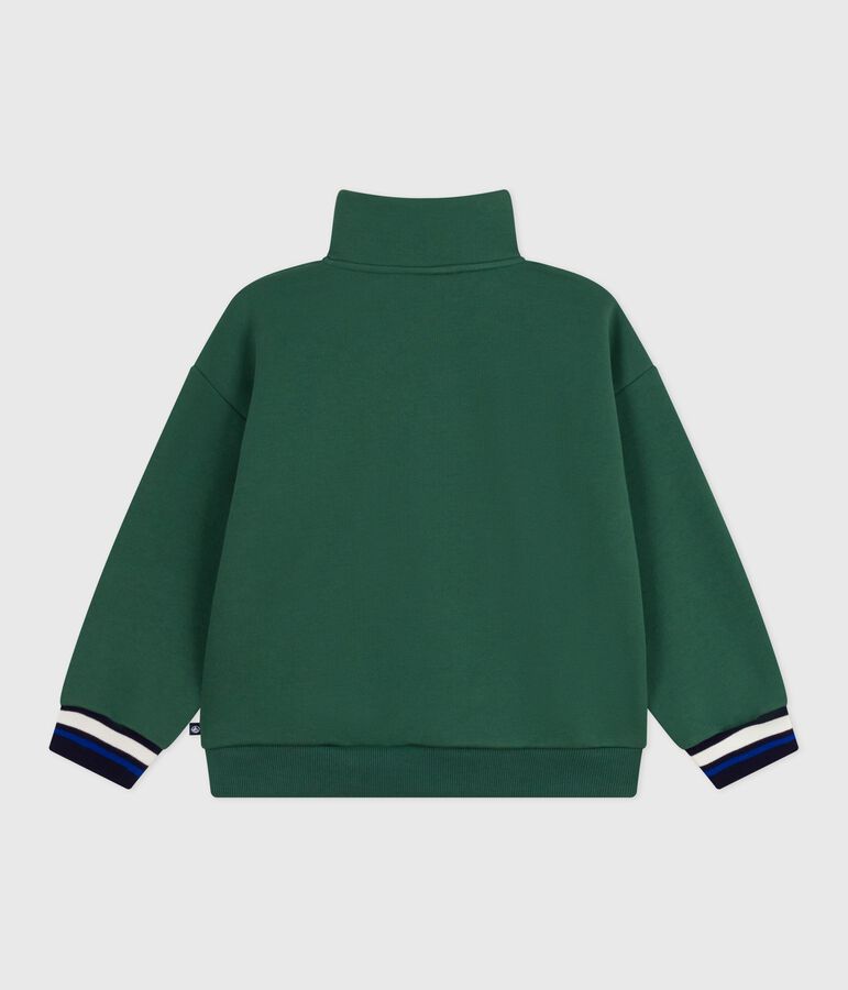 Children's plain shawl collared cotton sweatshirt green