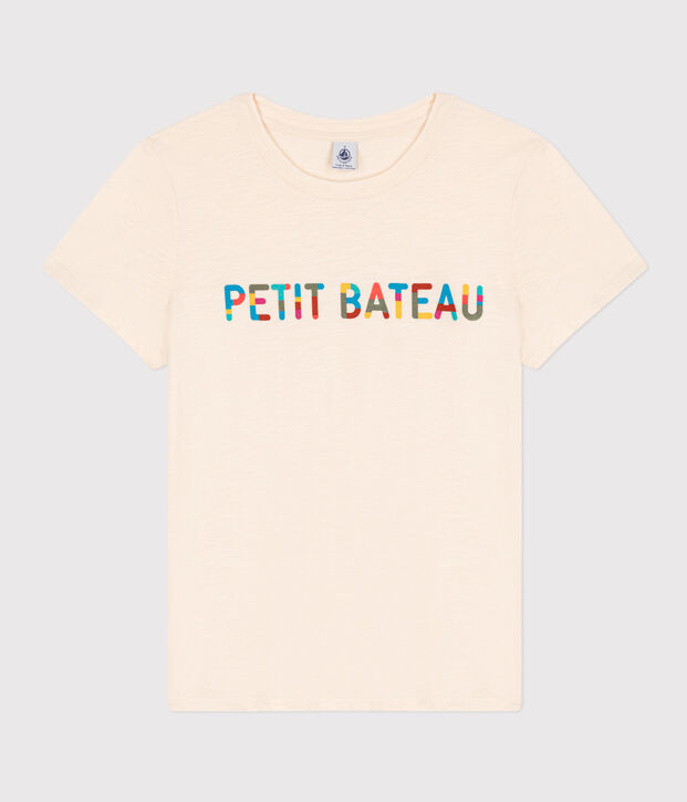 Women's Straight Round-Neck Cotton T-Shirt Ecru