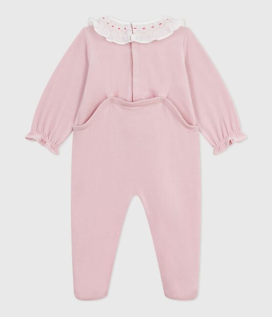 Babies' plain velour pyjama suit with a back opening JOLI pink