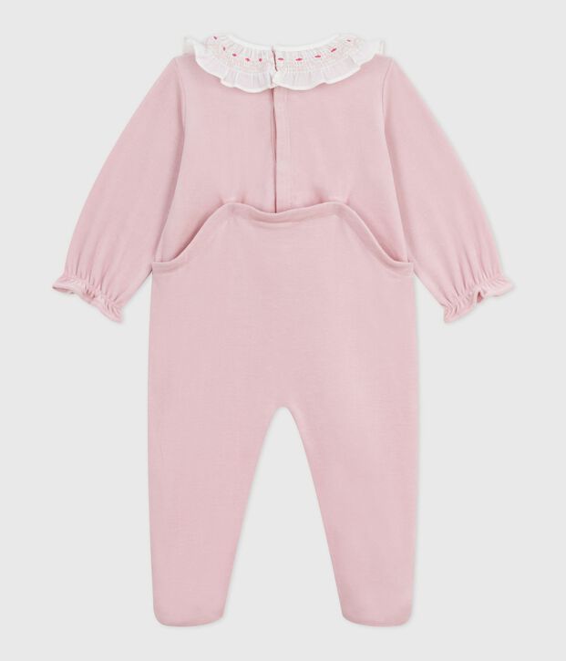 Babies' plain velour pyjama suit with a back opening pink