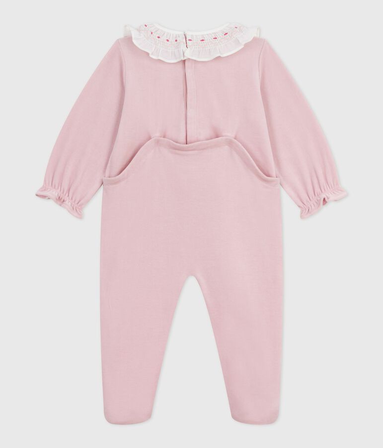 Babies' plain velour pyjama suit with a back opening pink