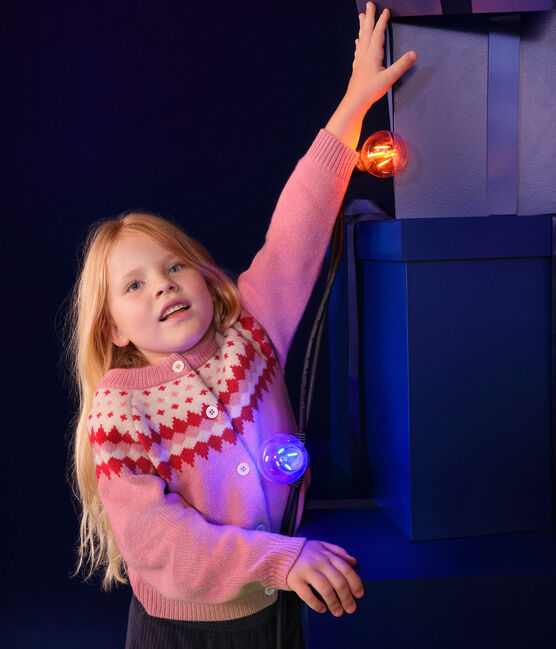 Girls' cotton and wool jacquard cardigan ROSEWOOD pink/AVALANCHE