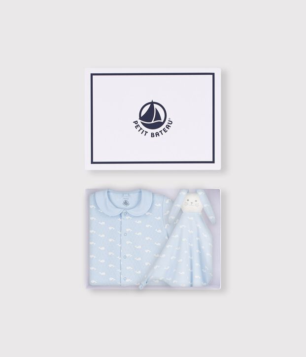 Babies' whale print jumpsuit and comforter gift set blue/white