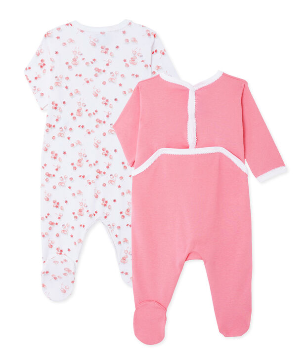 Surprise pack of 2 ribbed baby girl's sleepsuits multicolor