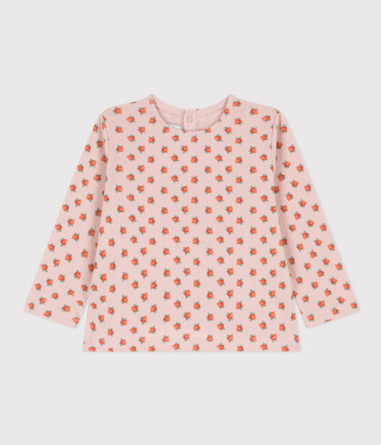 Babies' Long-Sleeved Cotton T-Shirt SALINE pink/MULTICO white