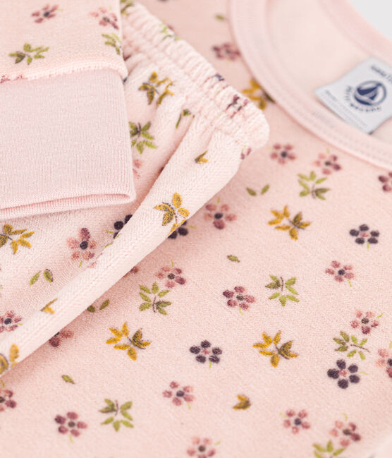 Children's floral print velour pyjamas SALINE pink/MULTICO white
