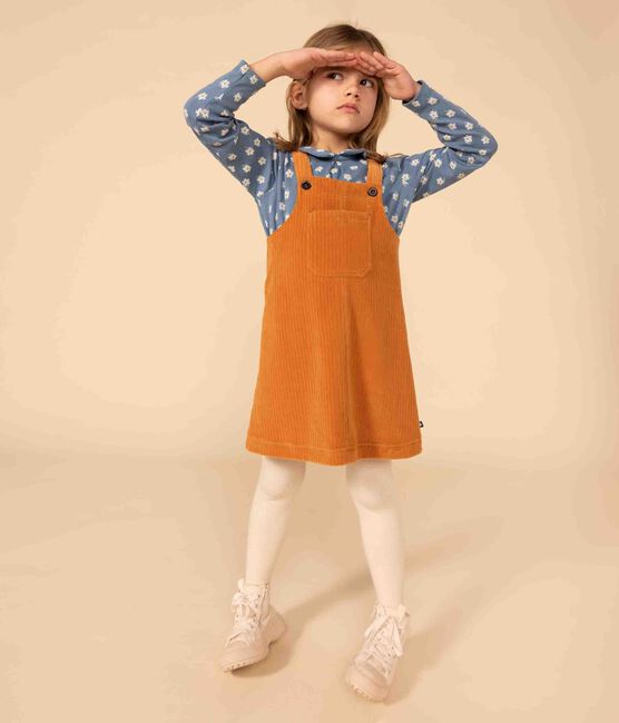Girls' terry velour dungaree dress ECUREUIL brown