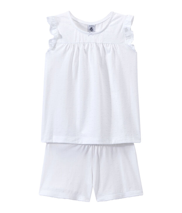 Girls' Fine Cotton short Pyjamas white