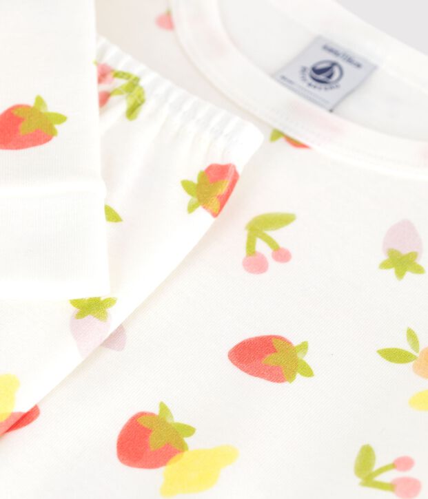 Children's very snug-fitting pyjamas in printed cotton with a fruit print white/multicolor
