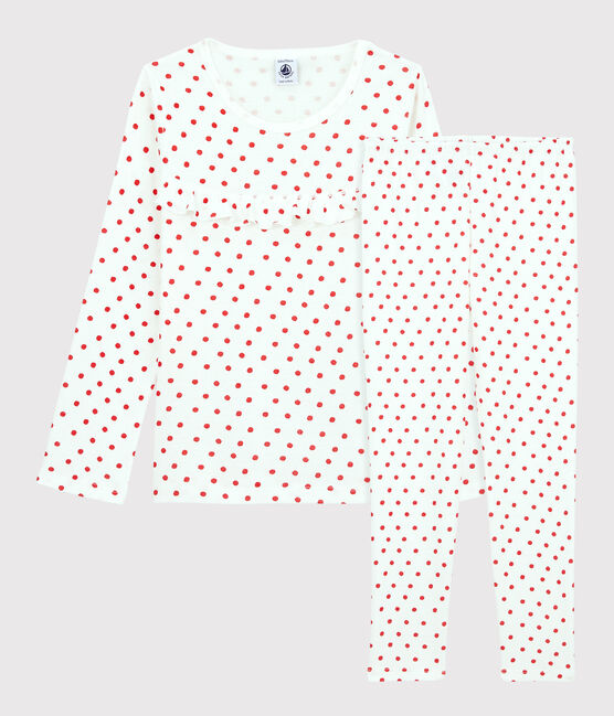 Girls' Red Spotted Cotton Pyjamas MARSHMALLOW white/PEPS red