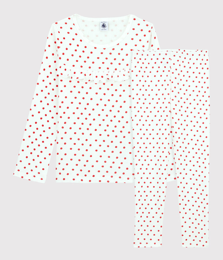 Girls' Red Spotted Cotton Pyjamas white/red