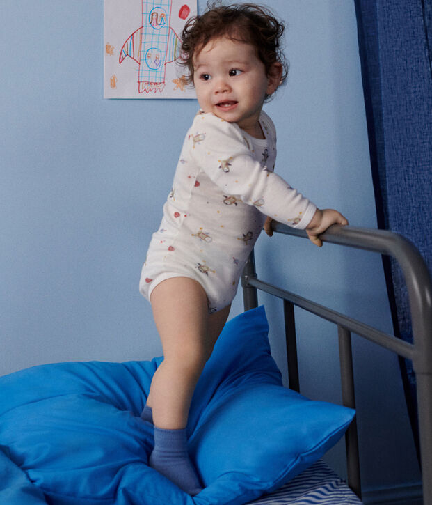 Babies' long-sleeved space-print cotton bodysuits - 5-pack multicolor