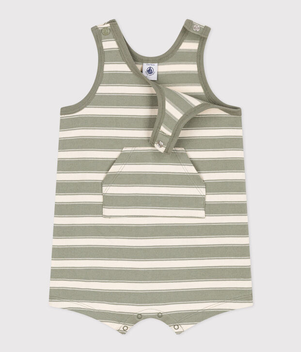 Babies' Sleeveless Thick Striped Jersey Playsuit green/ecru