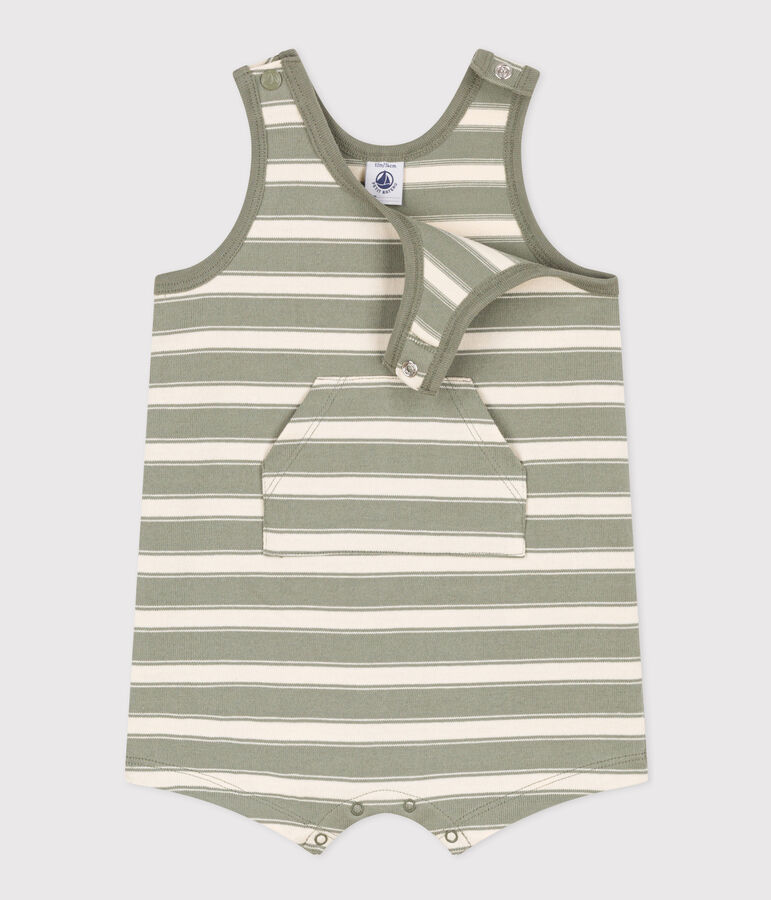 Babies' Sleeveless Thick Striped Jersey Playsuit green/ecru