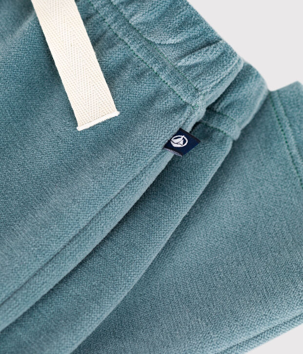 Babies' trousers in plain terry velour blue