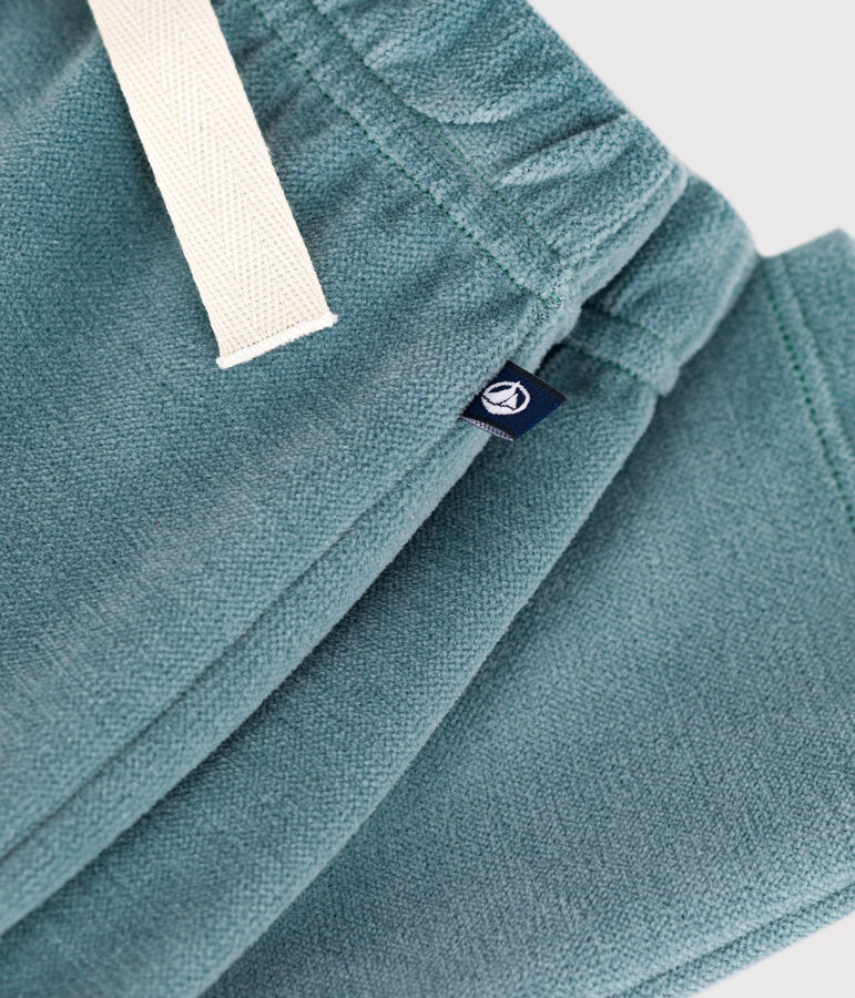 Babies' trousers in plain terry velour blue