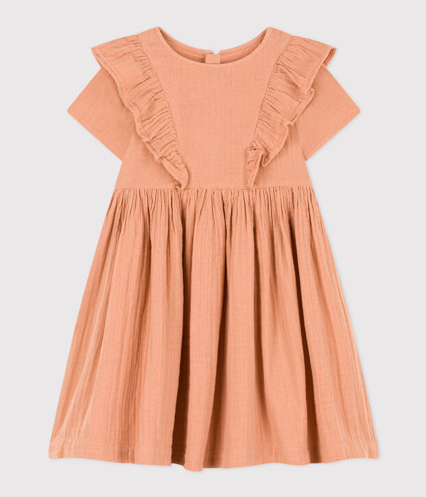 Girls' short-sleeved plain cotton gauze dress pink