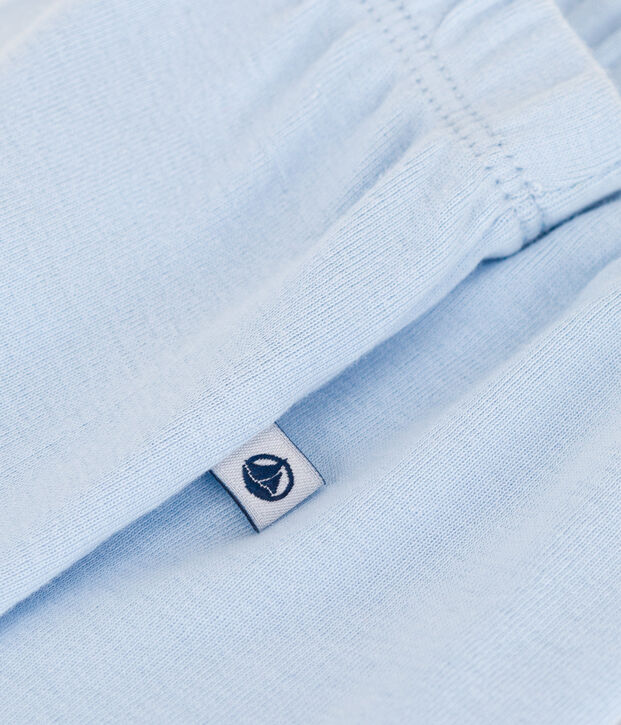 Newborn babies' plain cotton trousers with feet blue