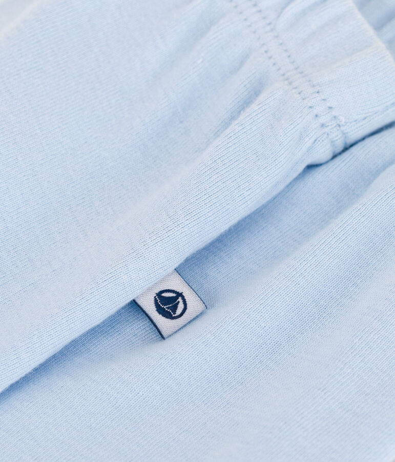 Newborn babies' plain cotton trousers with feet blue