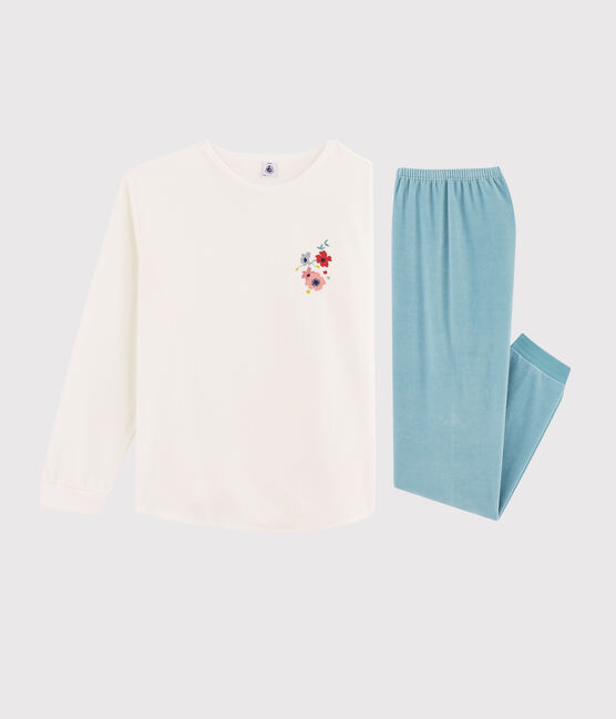 Girls' or Women's Velour Pyjamas MARSHMALLOW white/BRUME