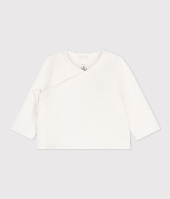 Quilted rib knit cotton cardigan for baby MARSHMALLOW white