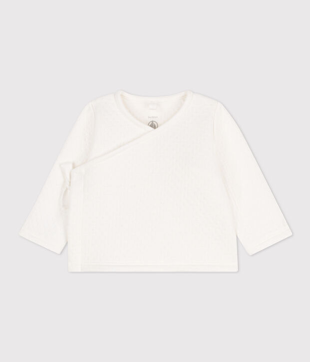 Quilted rib knit cotton cardigan for baby white