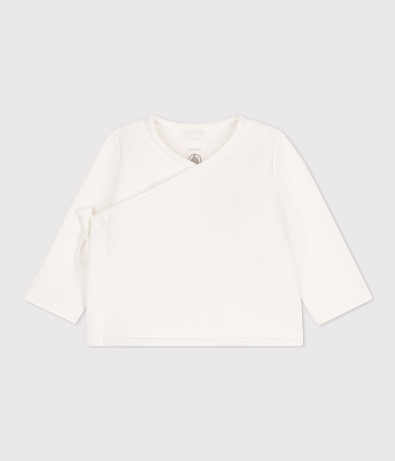 Quilted rib knit cotton cardigan for baby white