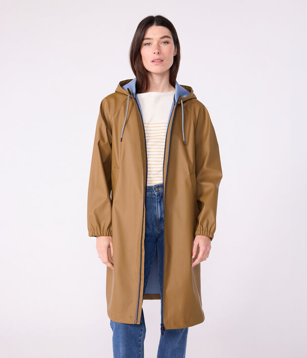 Women's long raincoat in two colours brown