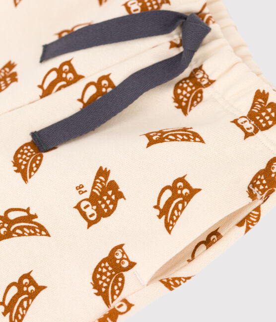 Babies' Owl Themed Fleece Trousers AVALANCHE white/ECUREUIL