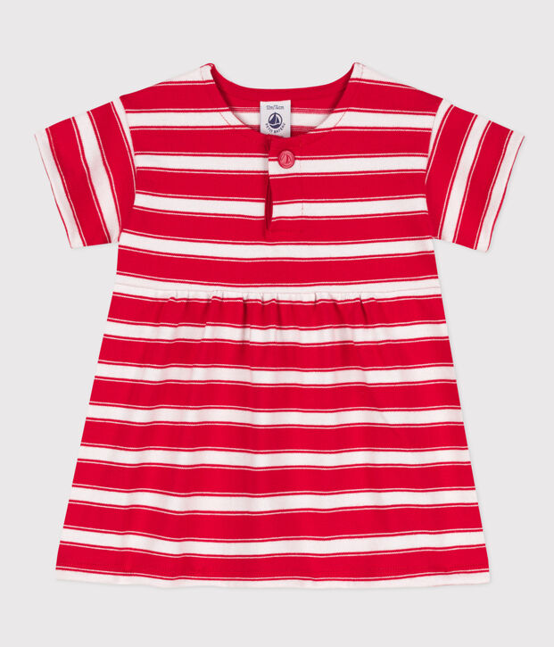 Babies' Striped Short-Sleeved Thick Jersey Dress red/white