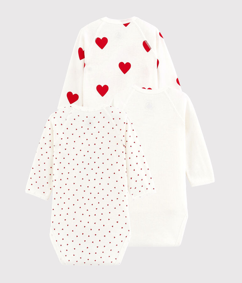 Babies' Long-sleeved Wrapover Red Heart Organic Cotton Bodysuits - 3-Pack multicolor