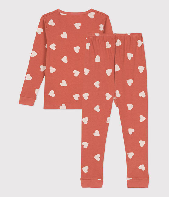 Girls' Heart Patterned Cotton Snugfit Pyjamas BRANDY pink/MARSHMALLOW white