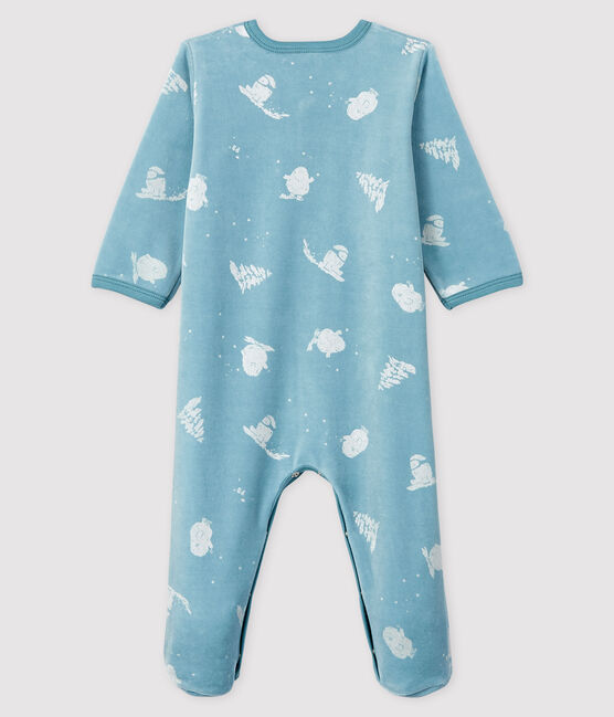 Baby Boys' Velour Yeti Sleepsuit BRUME blue/MARSHMALLOW