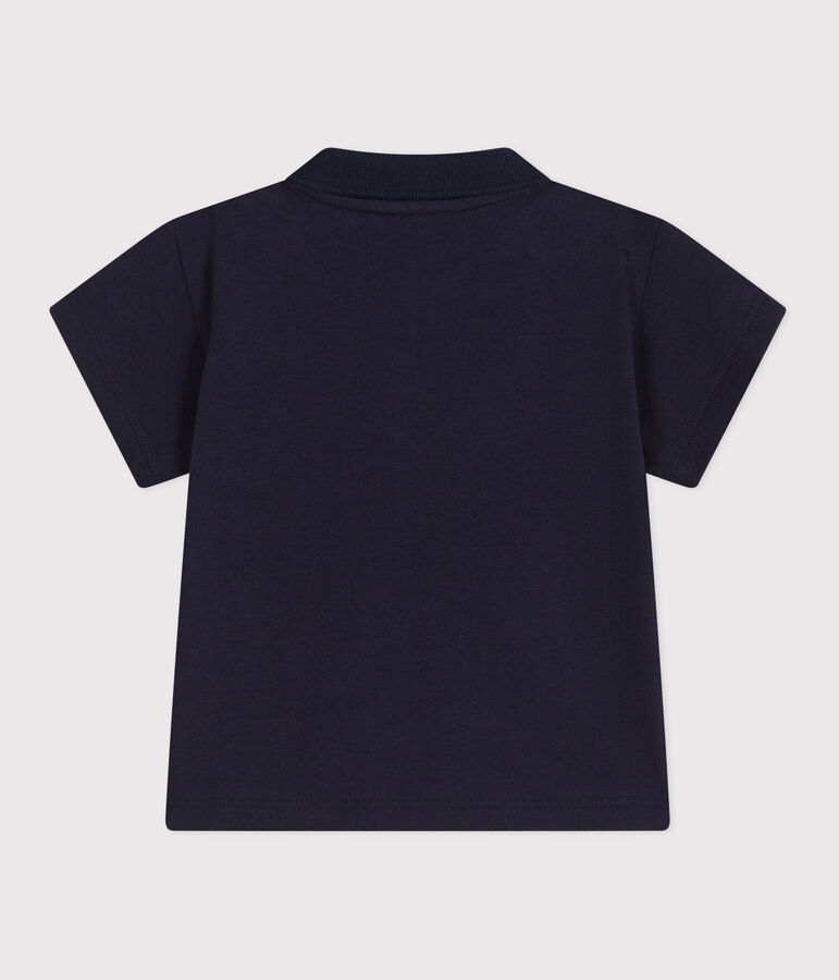 Babies' short-sleeved plain cotton polo shirt blue