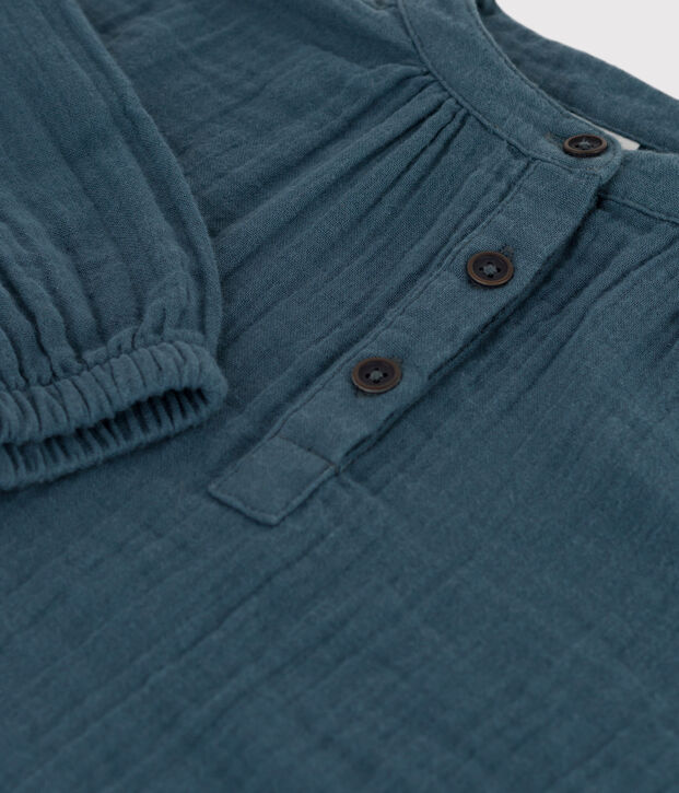 Girls' Long-Sleeved Cotton Gauze Dress grey