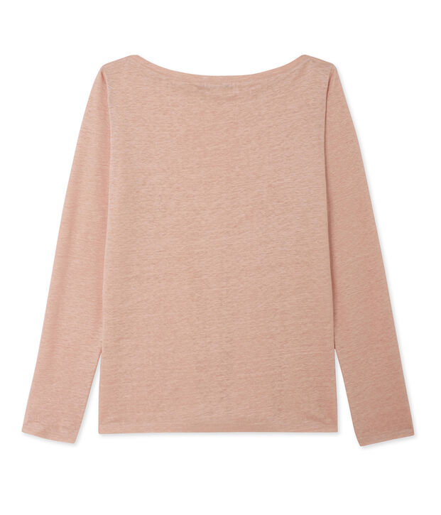 Women's long-sleeved lacquered linen tee pink/grey