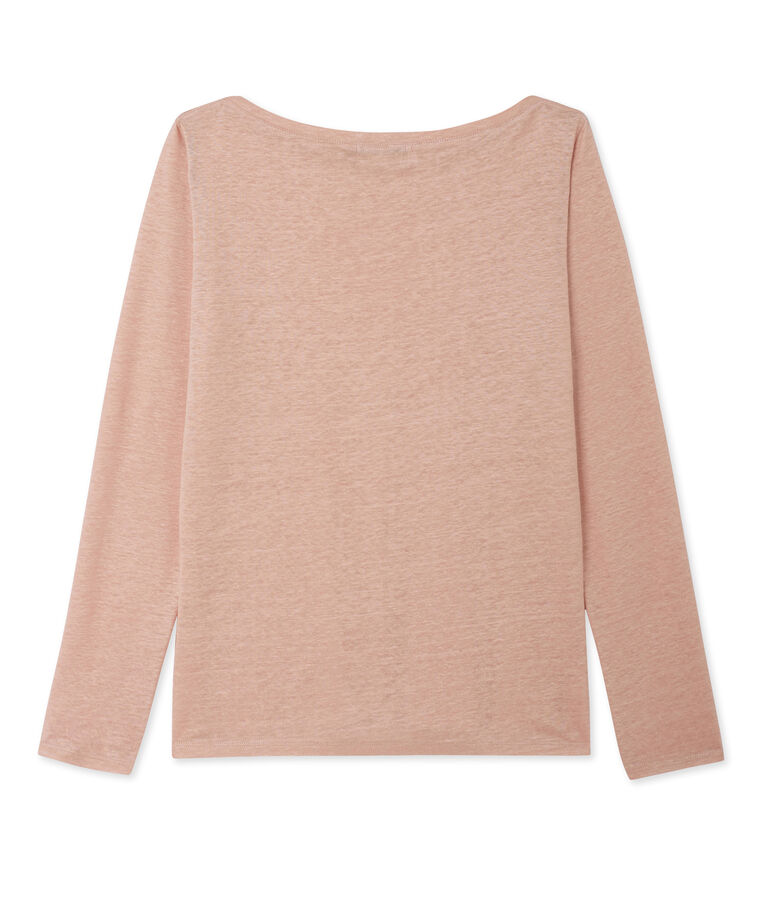 Women's long-sleeved lacquered linen tee ROSE pink/ARGENT grey