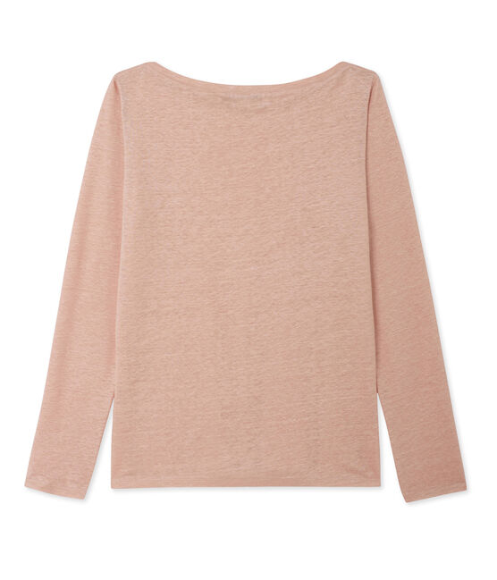 Women's long-sleeved lacquered linen tee ROSE pink/ARGENT grey