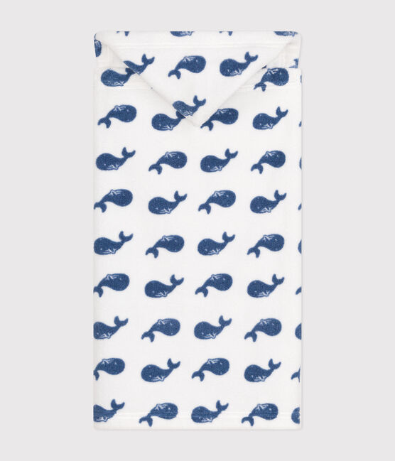 Babies' towelling whale print bath cape MARSHMALLOW /BEACH