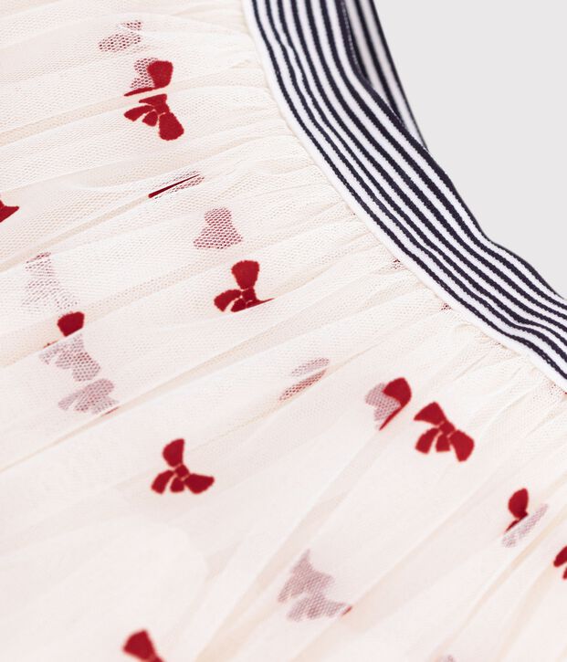 Children's long skirt in plain tulle Ecru/red