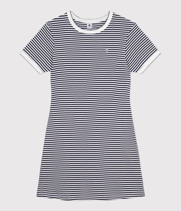 Women's short cotton dress blue/white