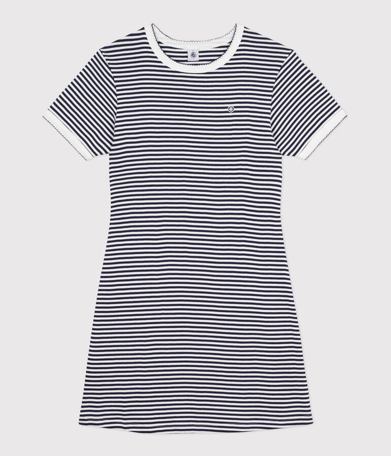 Women's short cotton dress blue/white