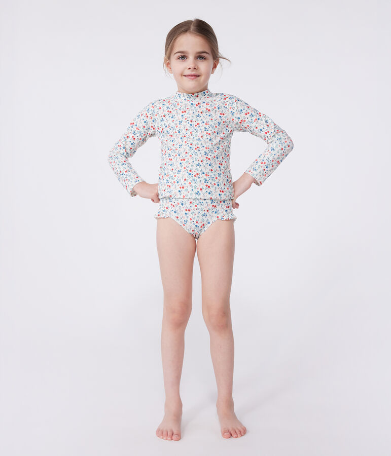 Children's UV-protective long-sleeved floral swim T-shirt MARSHMALLOW white/MULTICO white