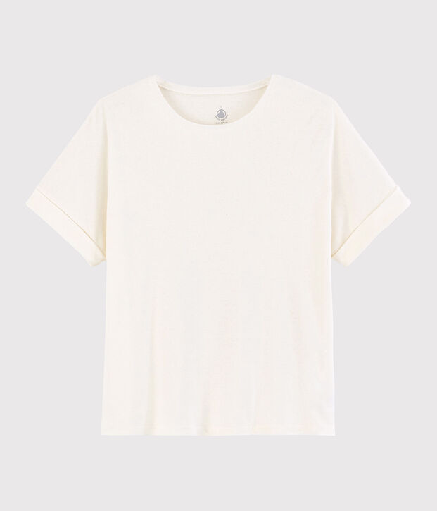 Women's Plain Linen and Cotton Blend T-Shirt white