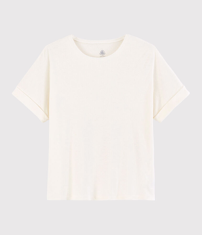 Women's Plain Linen and Cotton Blend T-Shirt white