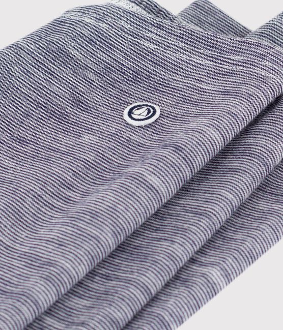 Children's stripy leggings in wool and cotton SOIR blue/MARSHMALLOW