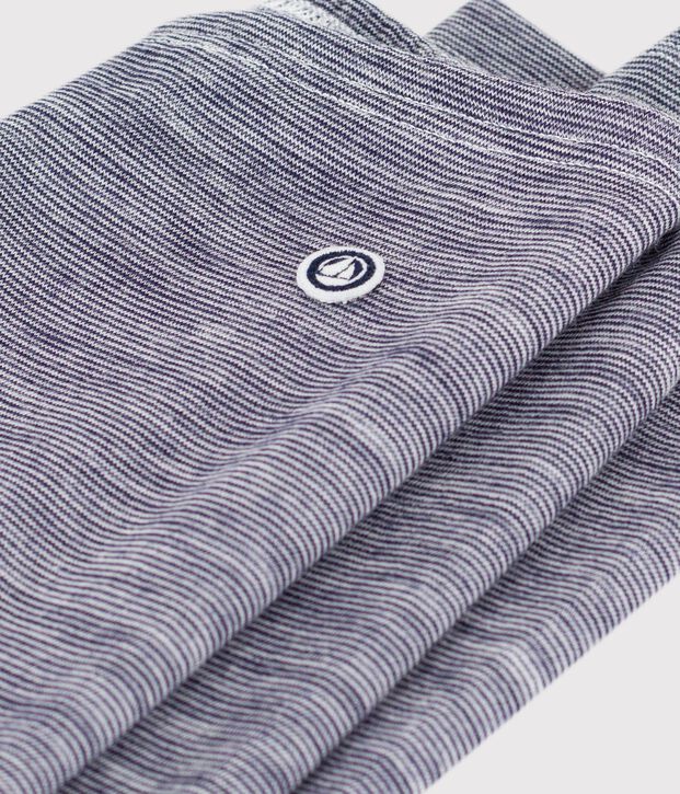 Children's stripy leggings in wool and cotton blue/white